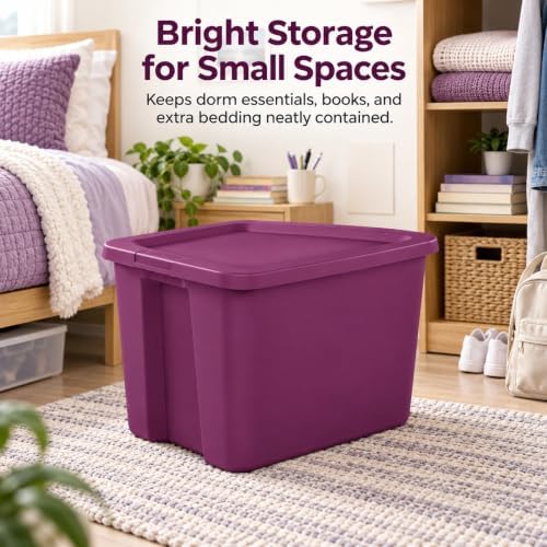 18 Gal Storage Bin with Snap-On Lid, Stackable Tote, Magenta