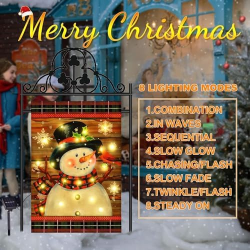Lighted Christmas Snowman Garden Flag Outdoor Decor, 28x40 In