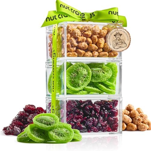 NUT CRAVINGS - Dried Fruits & Mixed Nuts Acrylic Tower (3 Tier Assortment)