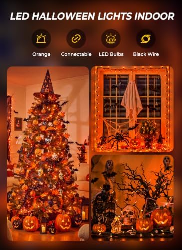 Orange LED Halloween Lights Indoor Outdoor, 66FT 200LED Mini String Lights