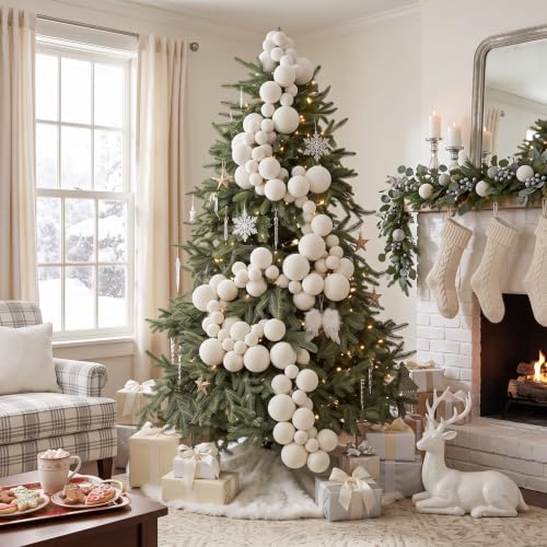 Thiccywoov 9 ft Velvet Christmas Ball Garland Ornament, Cream White