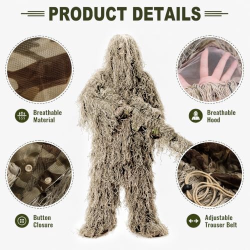 DoCred 5-In-1 Ghillie Suit, 3D Camouflage Hunting Suits