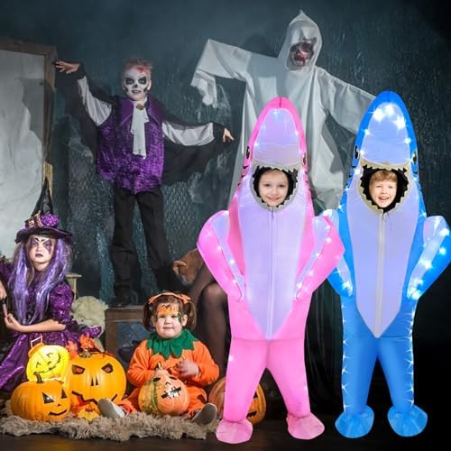 anroog Inflatable Shark Costume Kids with LED Lights Halloween Blow Up Lighted Shark Costumes for Boys Girls Party Cosplay