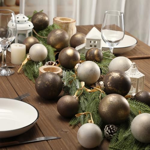 Yunlly 18 Pcs Neutral Christmas Ball Ornaments, Textured Xmas Tree Decor