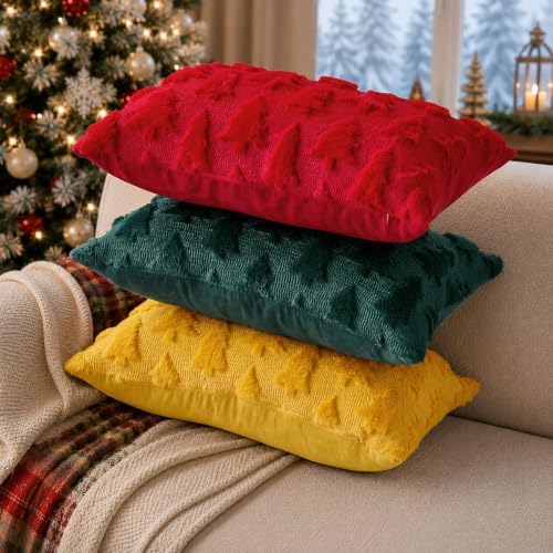 DFXSZ Christmas Tree Pillow Covers 12x20 Set of 2 Christmas Decor Red