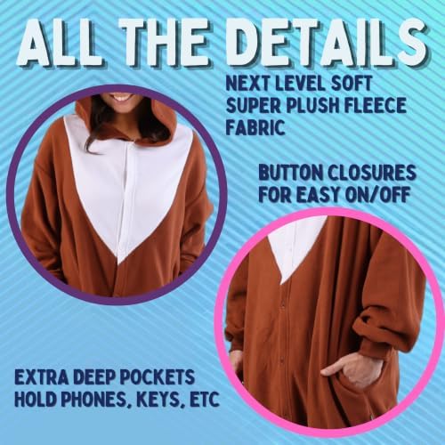 Funziez! Adult Onesie Halloween Costume Animal Dinosaur Shark Unisex Plush One Piece Cosplay Suit for Adults, Men and Women