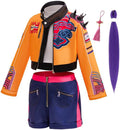 Xefenki Girls Kpop Costumes Kids Halloween Outfits 5PSC Set Include Wig Jacket T-Shirt Shorts and Pendant
