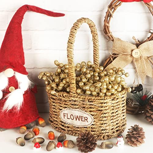 Fangoo 20 Pack 7 Inch Artificial Gold Berry Stems for Christmas Tree Decor
