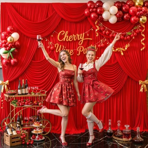 8 Panels Red Backdrop Curtain for Parties Wedding Wrinkle Free Red Photo Curtains Backdrop Drapes Fabric Decoration for Christmas Birthday Party Baby Shower 40ft(W) x 10ft(H)