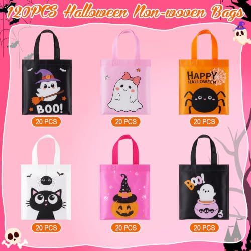 Sweetude 120 Pcs Halloween Tote Bags Bulk Halloween Trick Treat with Handle