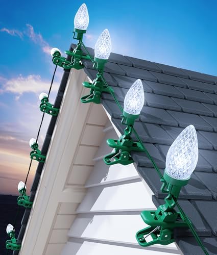 C9 Christmas Lights Outdoor, 102FT 150 LED String Lights with Spring Clips