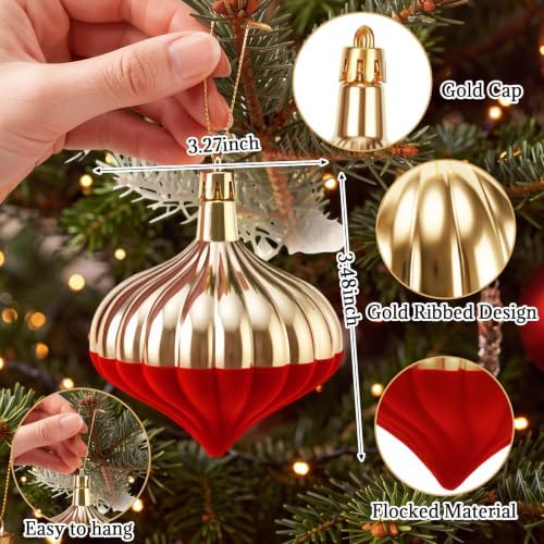 12PCS Red and Gold Velvet Christmas Balls Ornaments,Two Style