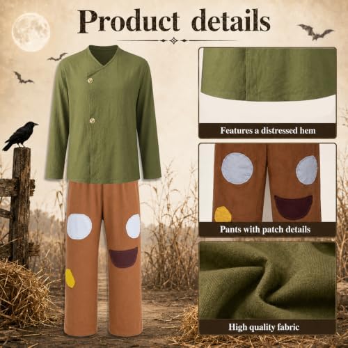 8 Pcs Scarecrow Costume Men Deluxe Adult Halloween Scarecrow Costume