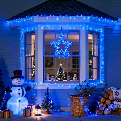 JMEXSUSS168ft 600 Blue LED Christmas Lights Outdoor Waterproof with Remote