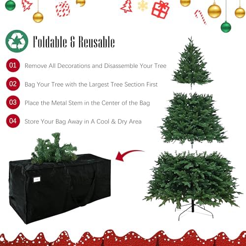 Cosy Family 7.5 ft Christmas Tree Storage Bag - Durable Heavy Duty Extra Large Artificial Xmas Holiday Tree Bag with Reinforced Handles and Dual Zippers Wide Opening - Black