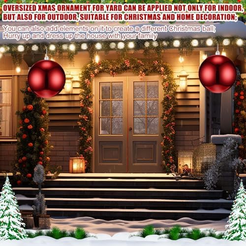 Zubebe 2 Pcs 12 Inch Extra Large Outdoor Red Christmas Balls Ornaments Oversized Jumbo Christmas Ornaments Shatterproof Xmas Tree Hanging Decorations for Outside Lawn Yard Outdoor Indoor Home
