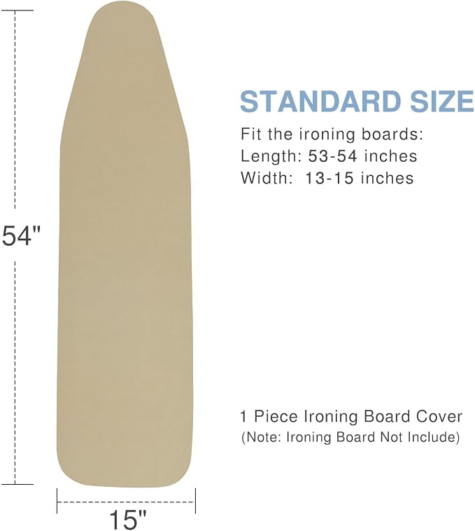 VividPaw Ironing Board Cover and Pad ONLY, Standard Size 15x54, Thick Padding, Elastic Edge, Silicone Coated, Adjustable Fastener, Heavy Duty Padded Iron Board Covers (Sandy Beige, 15" x 54")