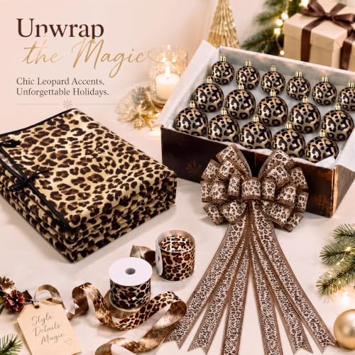 Sosation 29 Pcs Wild Glam Leopard Print Christmas Tree Decor Complete Set