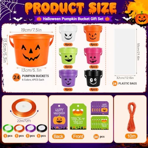 Halloween Plastic Pumpkin Candy Buckets Gift Set,24-Pcs(6 Colors)