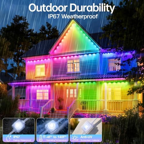 Permanent Outdoor Lights 200ft RGB+IC Outdoor String Lights App&Voice Control,IP67 Waterproof,100 Scene Modes Decoration for Home Christmas,Halloween,Holiday（100ftx2pack