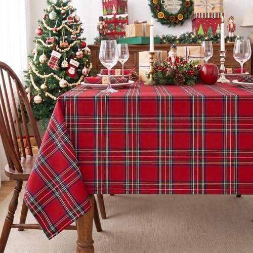 Red Christmas Tablecloth Square, Tartan Plaid, 60x60 Inch