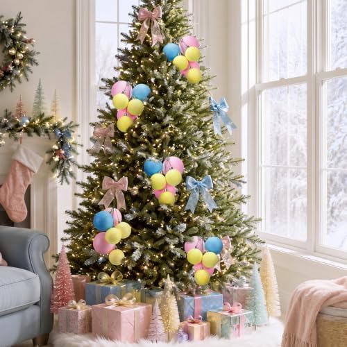 Roowest 4 Sets Large Pastel Glitter Christmas Ball Clusters Ornaments Decor