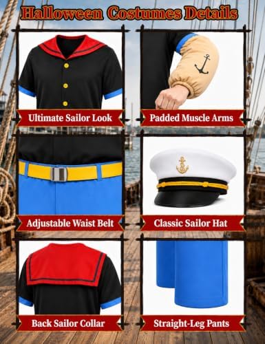 Sailor Man Costume Halloween 7Pcs Adults Sailor Outfits