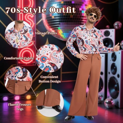 70s Disco Outfit for Men, 7 Pcs Retro Hippie Costume Adults
