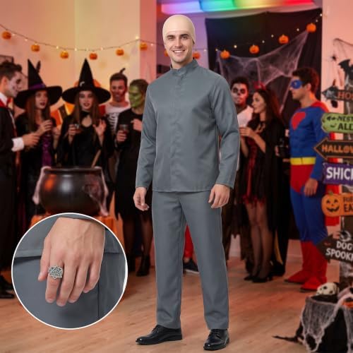 Halloween Costumes Men Bald Costume Set Grey Power Suit