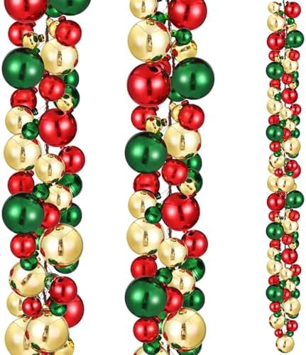 2 Pcs 6 ft Christmas Ball Ornament Garland, Red, Green, Gold