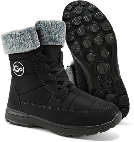 Ablanczoom Winter Snow Boots for Women: Comfortable Warm Fur Lined Womens Boots Outdoor Waterproof Non Slip Lace Up Walking Booties