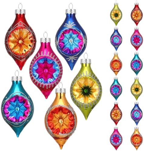 12pcs 4.1'' Vintage Christmas Glass Tree Ornament with Reflector, Oval