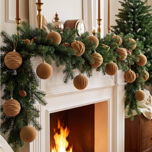 Liliful 4 Inch 12 Pcs Velvet Christmas Ornaments Balls, Light Brown