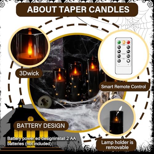 kakoya Flameless LED Candles with Timer 9 Pc Flickering Flameless Candles for Romantic Ambiance and Home Decoration Stable Acrylic Shell,with Embedded Star String,Battery Operated Candles（Black）