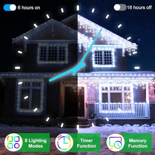66FT LED Christmas Lights with 140 Drops, Outdoor Hanging Lights 490 LED 8 Modes, Outsite Fairy String Lights for Wedding Party Holiday Cool White