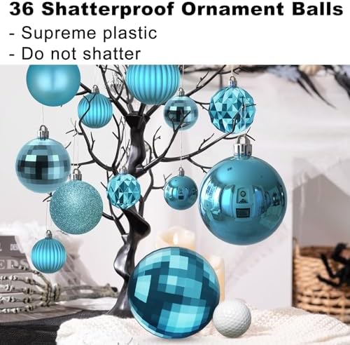 Baby Blue Christmas Ornaments - Christmas Tree Decorations Shatterproof Hanging Balls for Birthday Wedding Holiday Decor Set of 36pcs, Multi-Sizes(1.6",2.5",3.2")