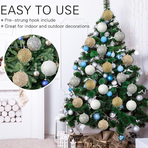 Lyrow 24 Pcs 4" Christmas Ball, Gold,Champagne Gold,Silver,White