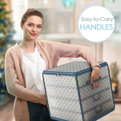Hearth & Harbor Christmas Ornament Storage Box With 4 Inner Tray Dividers - Plastic Ornament Storage Container For 64 Holiday Ornaments or Decorations