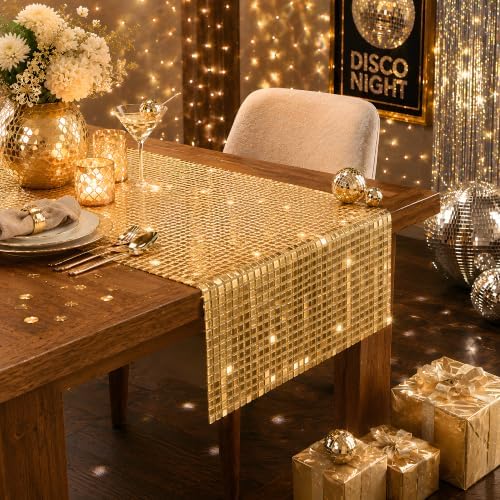 Disco Party Decorations - Gold Glitter Disco Table Runner