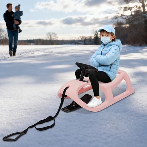 Saddle Style Snow Sled, 220lbs Capacity Sleigh with Pull Rope