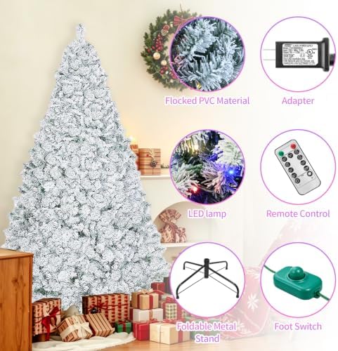 Snow Flocked Pre-lit Christmas Tree, 7.5FT with Remote Control