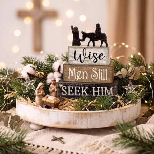 Lineshading 4 Pcs Christmas Table Decor, Wise Men Still Seek Him Sign