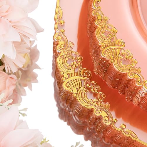Hioasis 175 Pcs Pink Gold Plates for Party