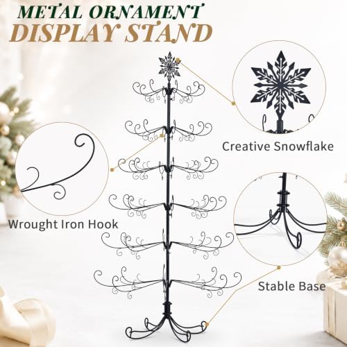 Karl Home 6 ft Wrought Iron Snowflake-Top Ornament Display Tree, Black