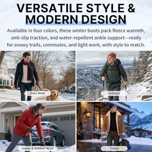 Snow Boots for Men Winter Waterproof Warm Fur Lined Shoes Non Slip Ankle