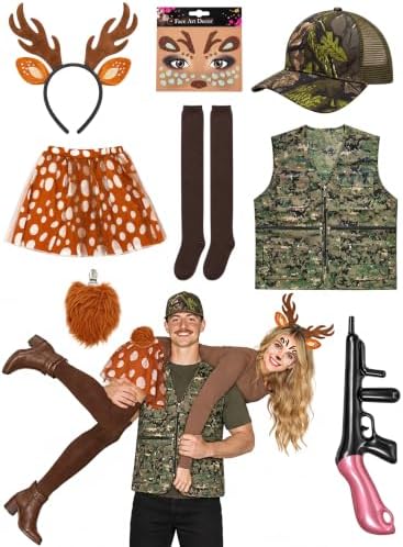 8Pcs Deer and Hunter Costume Couple for Halloween Party Cosplay