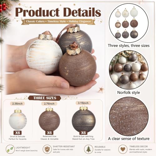 Yunlly 36 Pcs Neutral Christmas Ornaments Bulk Farmhouse Xmas Tree Decor