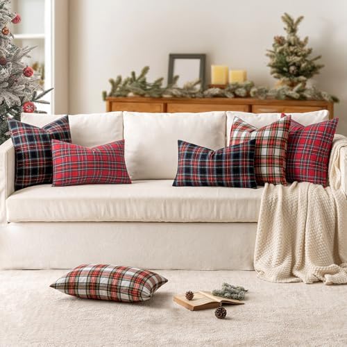 MIULEE Christmas Plaid Pillow Covers Scottish Tartan 20x20 Dark Blue