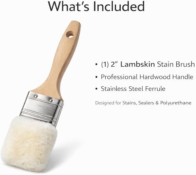 Lambskin Stain & Paint Brush - for use with All Latex and Oil Based Paints, Stains and Polyurethanes. Premium Lambskin - New and Patented Design (2 Inch)