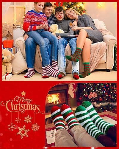 Toulite 60 Pairs Christmas Fuzzy Socks Bulk for Women Soft Plush Slipper Winter Striped Fluffy Warm Sleeping Socks for Holiday Indoor Home Bright Color One Size